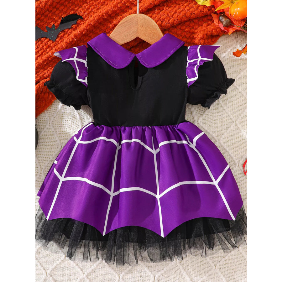 Children’s Halloween Spiderweb Print Peter Pan Collar Dress Apparel and Accessories