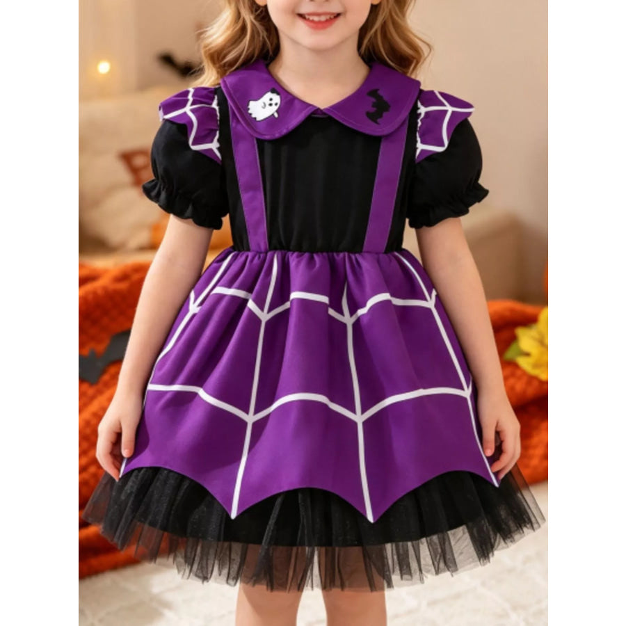 Children’s Halloween Spiderweb Print Peter Pan Collar Dress Purple / 9-12M Apparel and Accessories