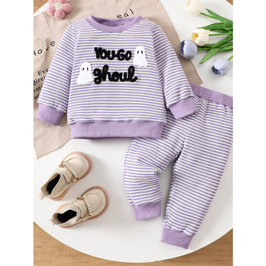 Children’s Halloween Striped Ghost Top and Pants Set Light Purple / 0-6M Apparel Accessories