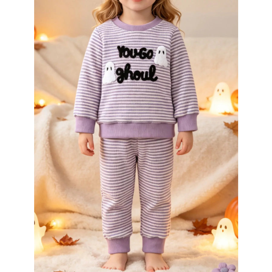 Children’s Halloween Striped Ghost Top and Pants Set Light Purple / 0-6M Apparel Accessories