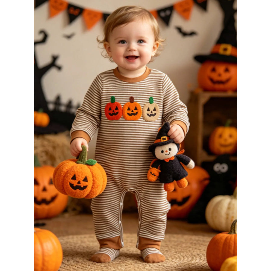 Children’s Halloween Striped One-Piece Jumpsuit Light Brown / 0-3M Apparel and Accessories