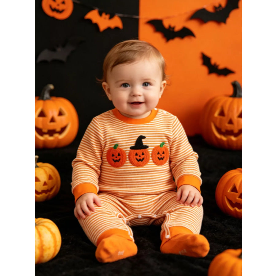 Children’s Halloween Striped One-Piece Jumpsuit Orange / 0-3M Apparel and Accessories