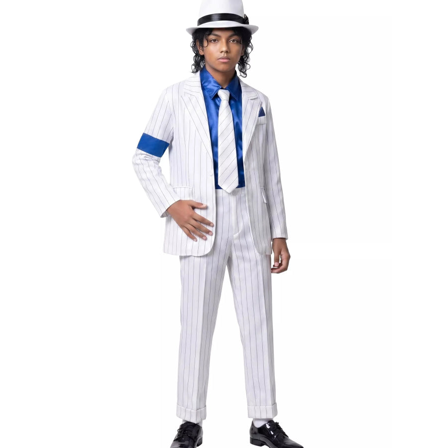 Children’s Halloween Striped Suit Costume 5 Piece Set with Shirt and Fedora & Tie Apparel Accessories