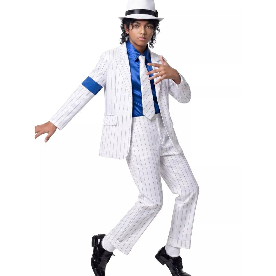 Children’s Halloween Striped Suit Costume 5 Piece Set with Shirt and Fedora & Tie White / S Apparel Accessories