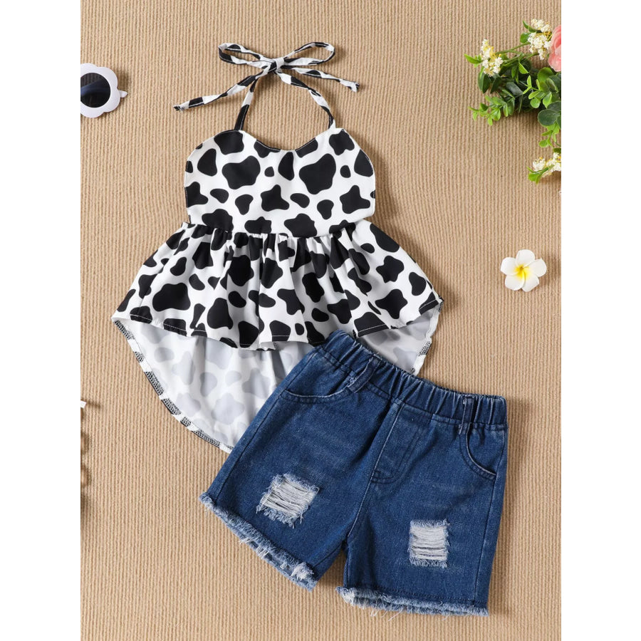 Children’s Halter Neck Cami and Denim Shorts Set Black / 2T Apparel and Accessories