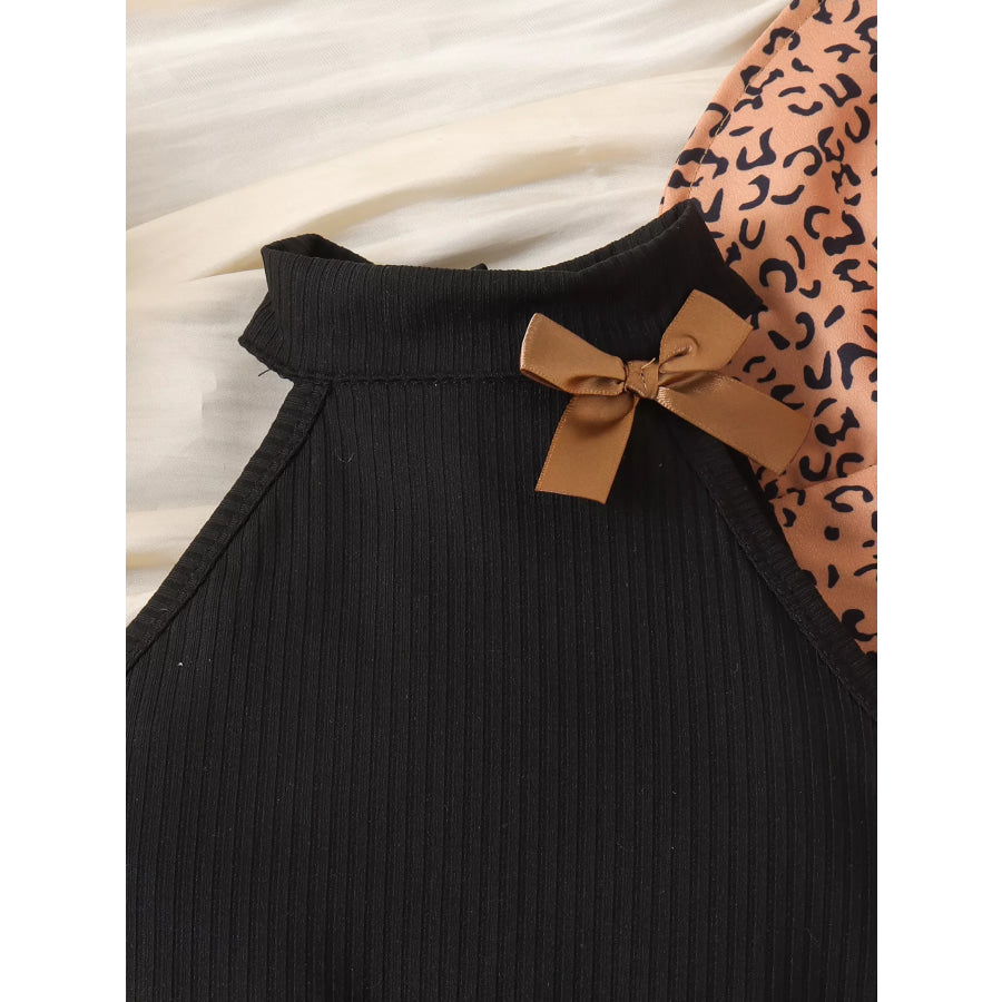Children’s Halter Top and Leopard Print Ruffled Skirt Set with Hat Apparel and Accessories