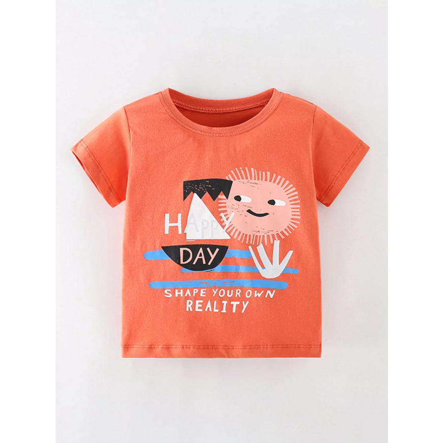 Children’s Happy Day Graphic Round Neck T-Shirt Coral / 4Y Apparel and Accessories