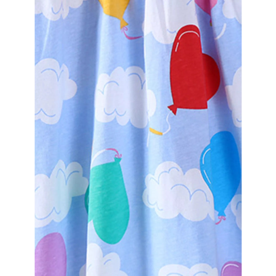 Children’s Heart Balloon Print Short Sleeve Dress Apparel and Accessories