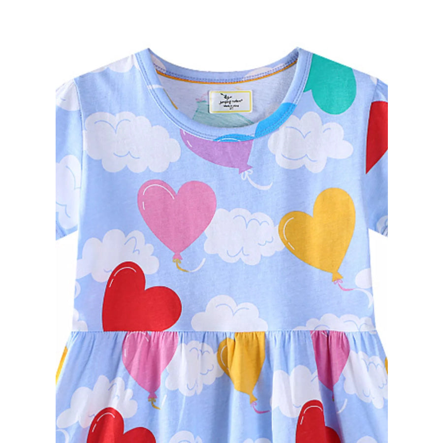 Children’s Heart Balloon Print Short Sleeve Dress Apparel and Accessories