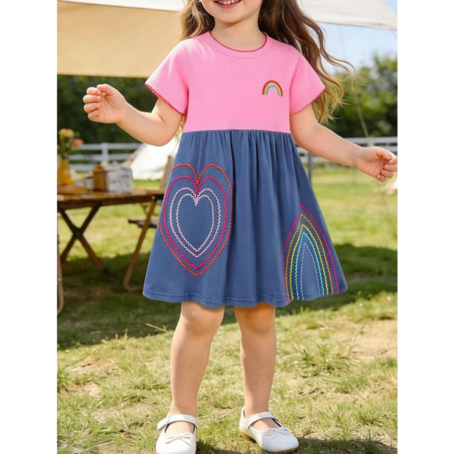 Children’s Heart Embroidered Casual Dress Pink / 2Y Apparel and Accessories
