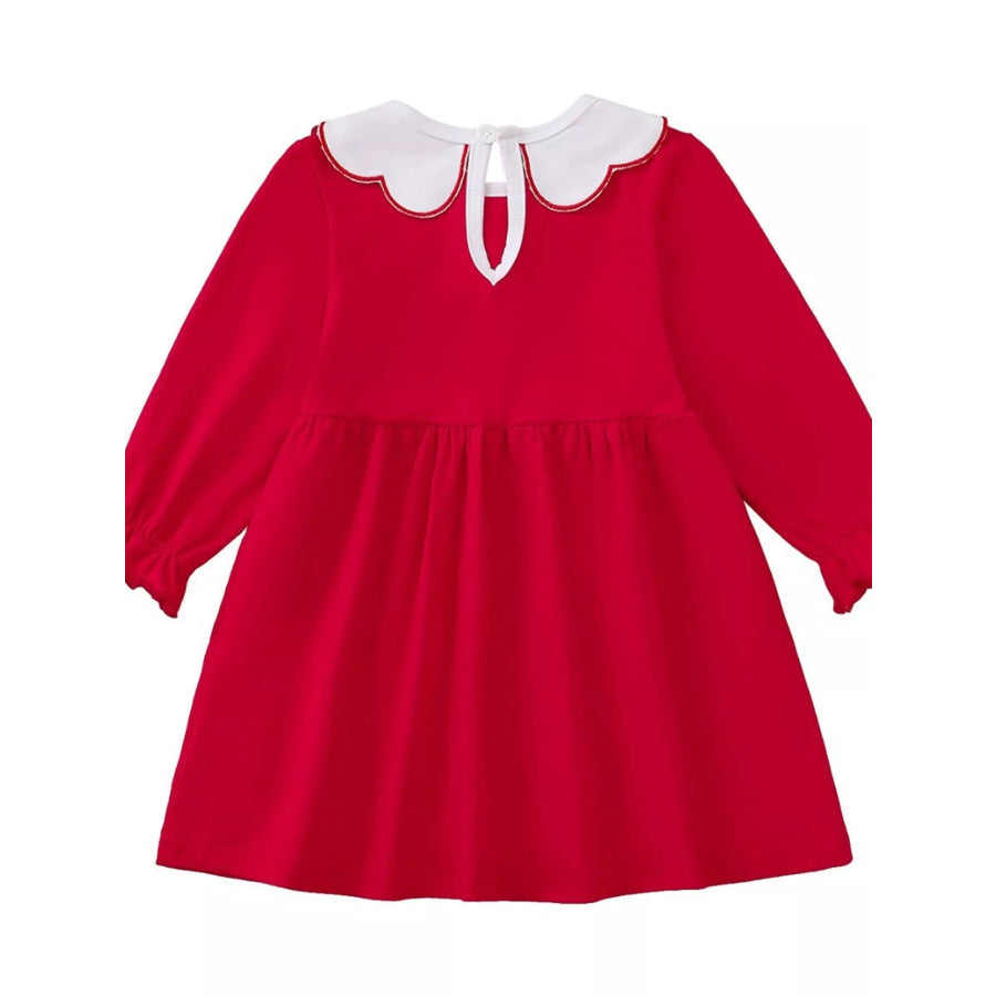 Children’s Heart Embroidered Peter Pan Collar Long Sleeve Dress Apparel and Accessories