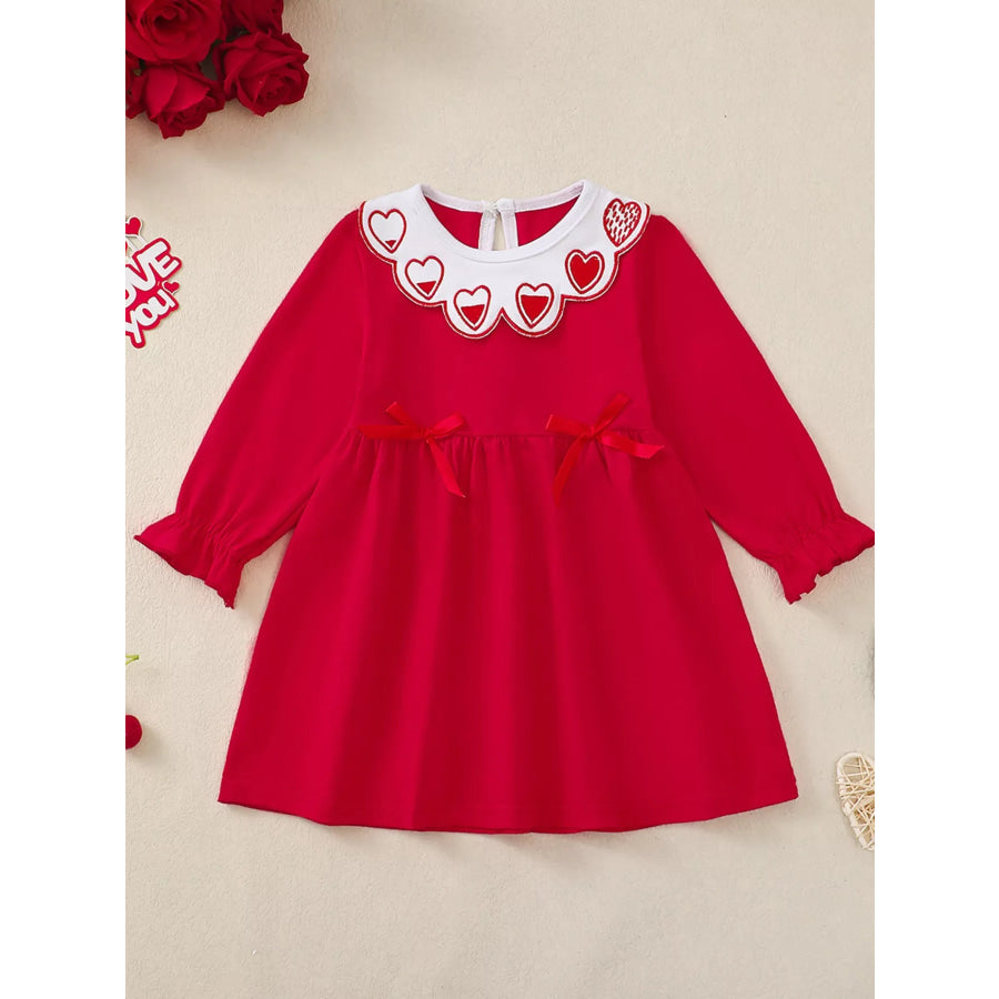 Children’s Heart Embroidered Peter Pan Collar Long Sleeve Dress Red / 6-12M Apparel and Accessories