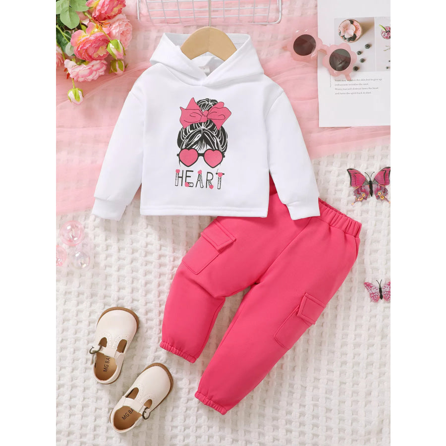 Children’s Heart Graphic Hoodie and Cargo Pants Set Rose Red / 9-12M Apparel Accessories
