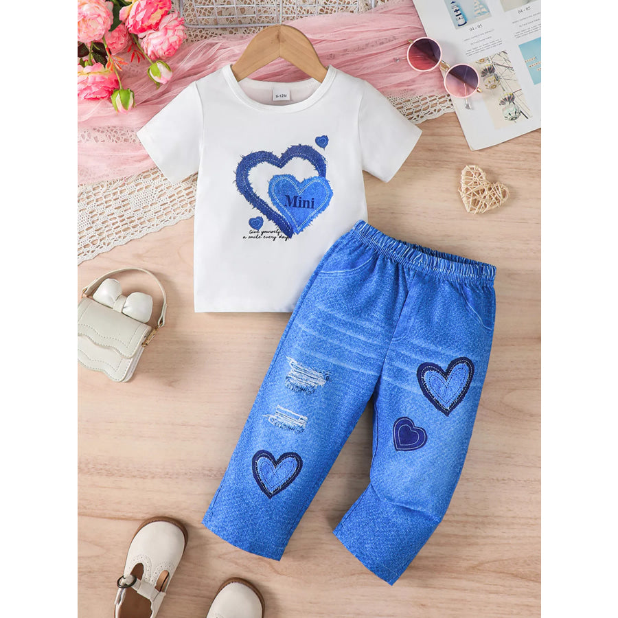 Children’s Heart Print Casual Kids Set White / 6-9M Apparel and Accessories