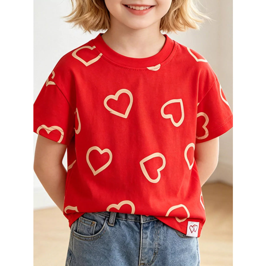 Children’s Heart Print Cotton T-Shirt Red / 3T Apparel and Accessories