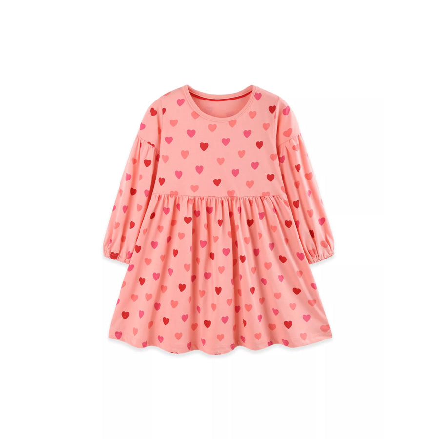 Children’s Heart Print Long Sleeve Casual A-Line Dress Apparel and Accessories