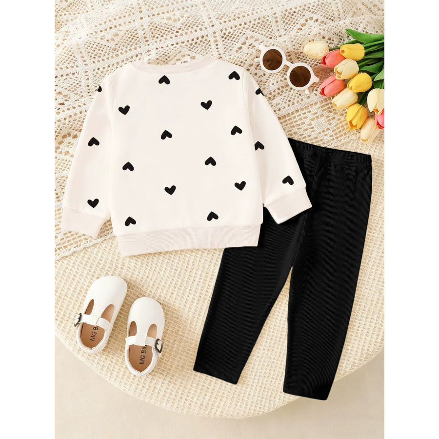 Children’s Heart Print Long Sleeve Top & Pants Set Apparel and Accessories