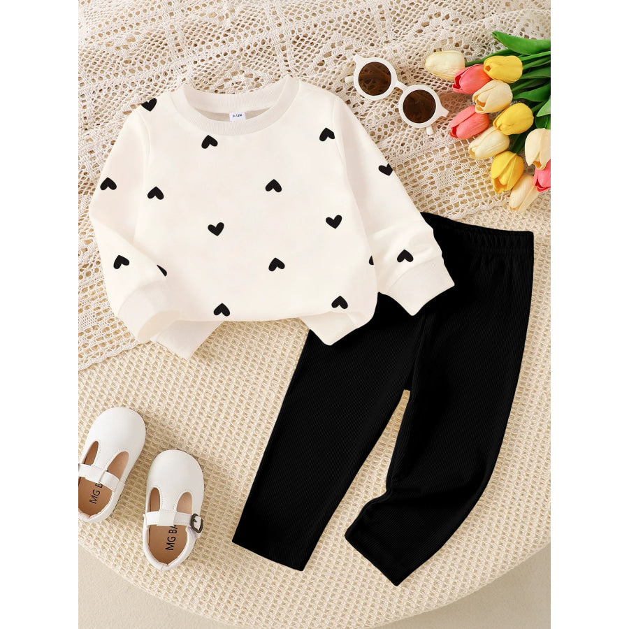 Children’s Heart Print Long Sleeve Top & Pants Set Beige / 6-9M Apparel and Accessories