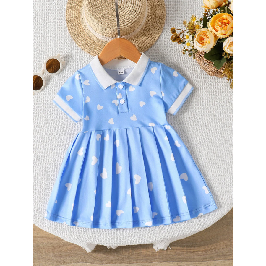 Children’s Heart Print Pleated Dress Blue / 3-6M Apparel and Accessories