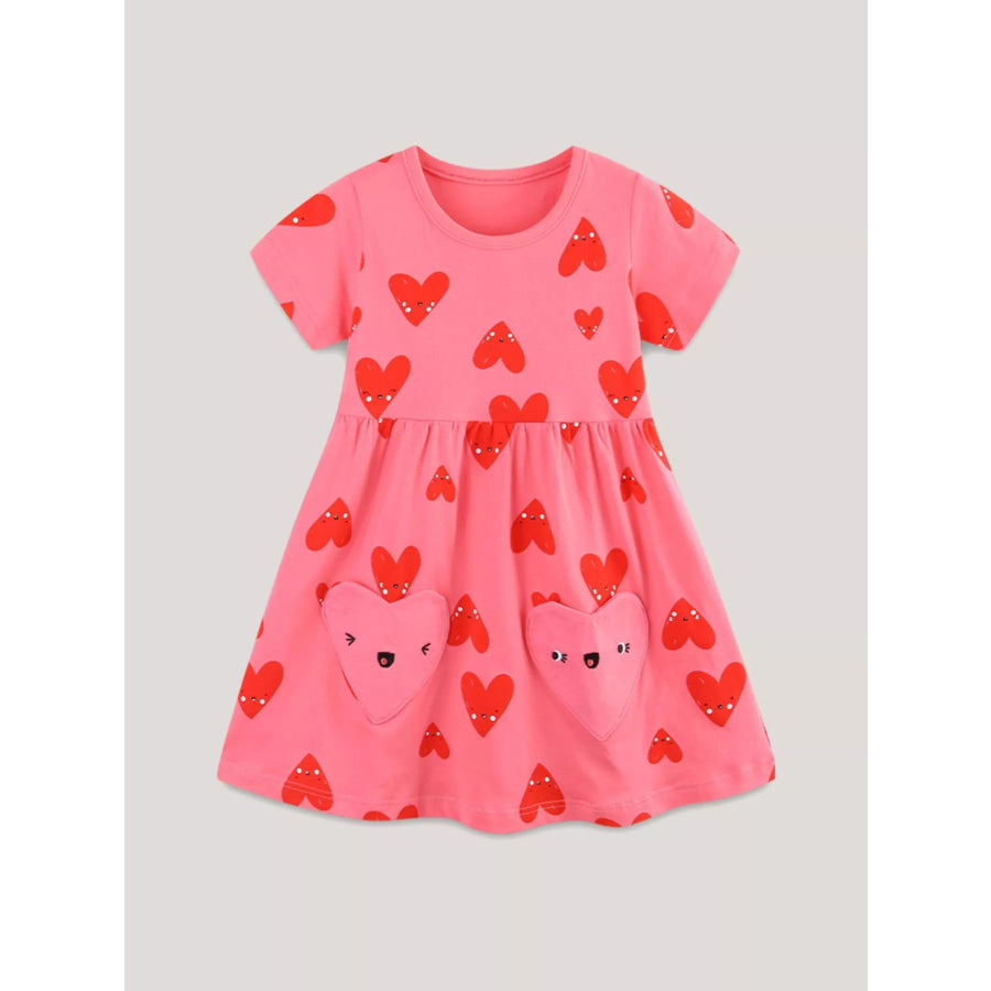 Children’s Heart Print Pocket Detail Casual Dress Apparel and Accessories