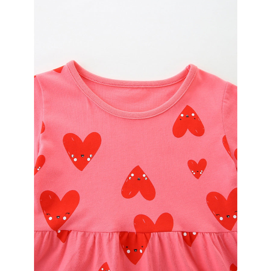 Children’s Heart Print Pocket Detail Casual Dress Apparel and Accessories