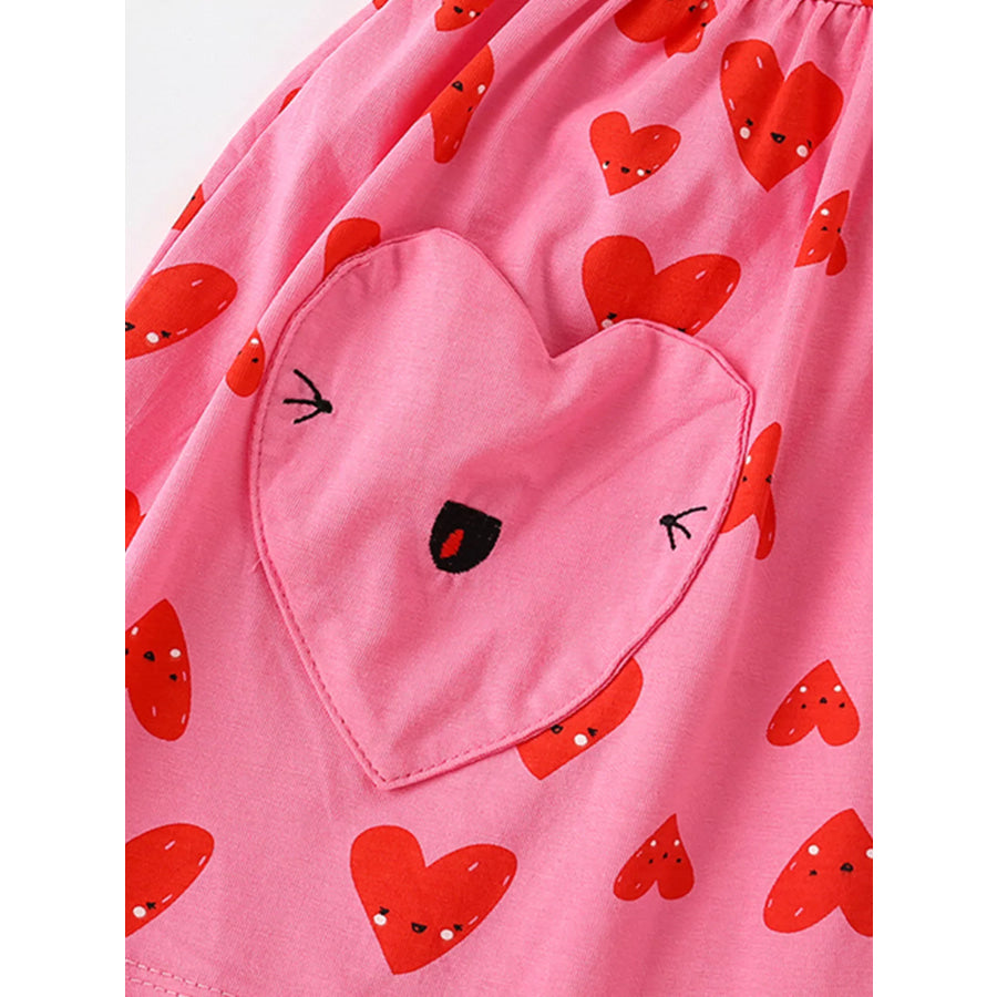 Children’s Heart Print Pocket Detail Casual Dress Apparel and Accessories