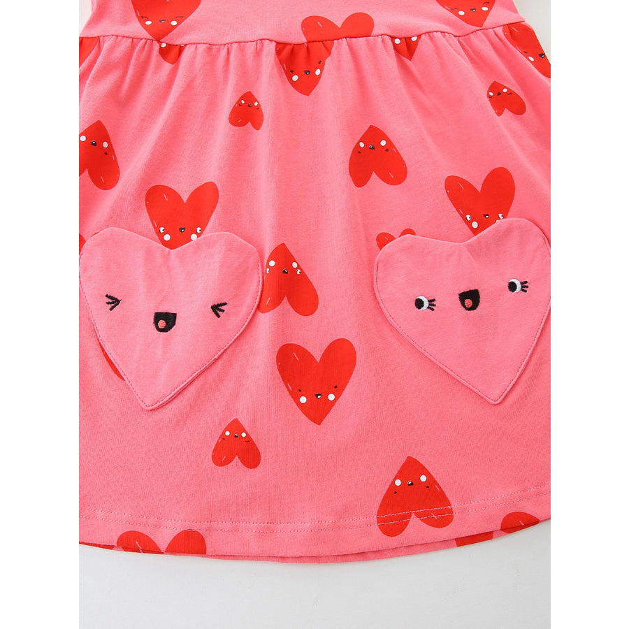 Children’s Heart Print Pocket Detail Casual Dress Apparel and Accessories
