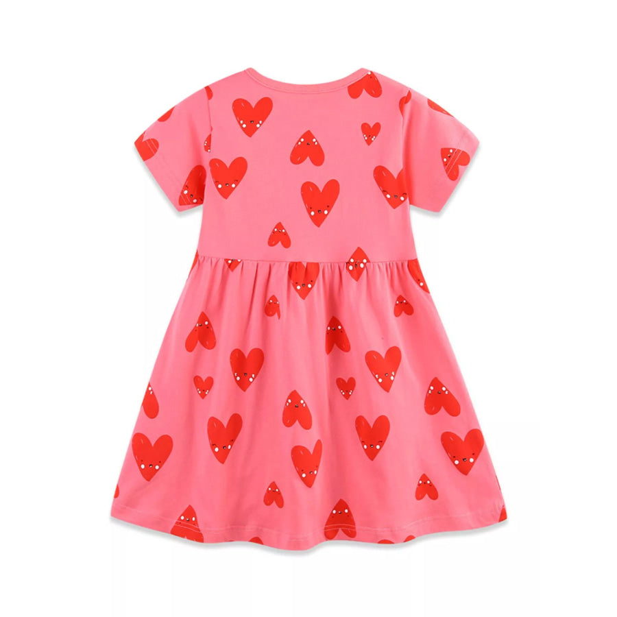 Children’s Heart Print Pocket Detail Casual Dress Apparel and Accessories