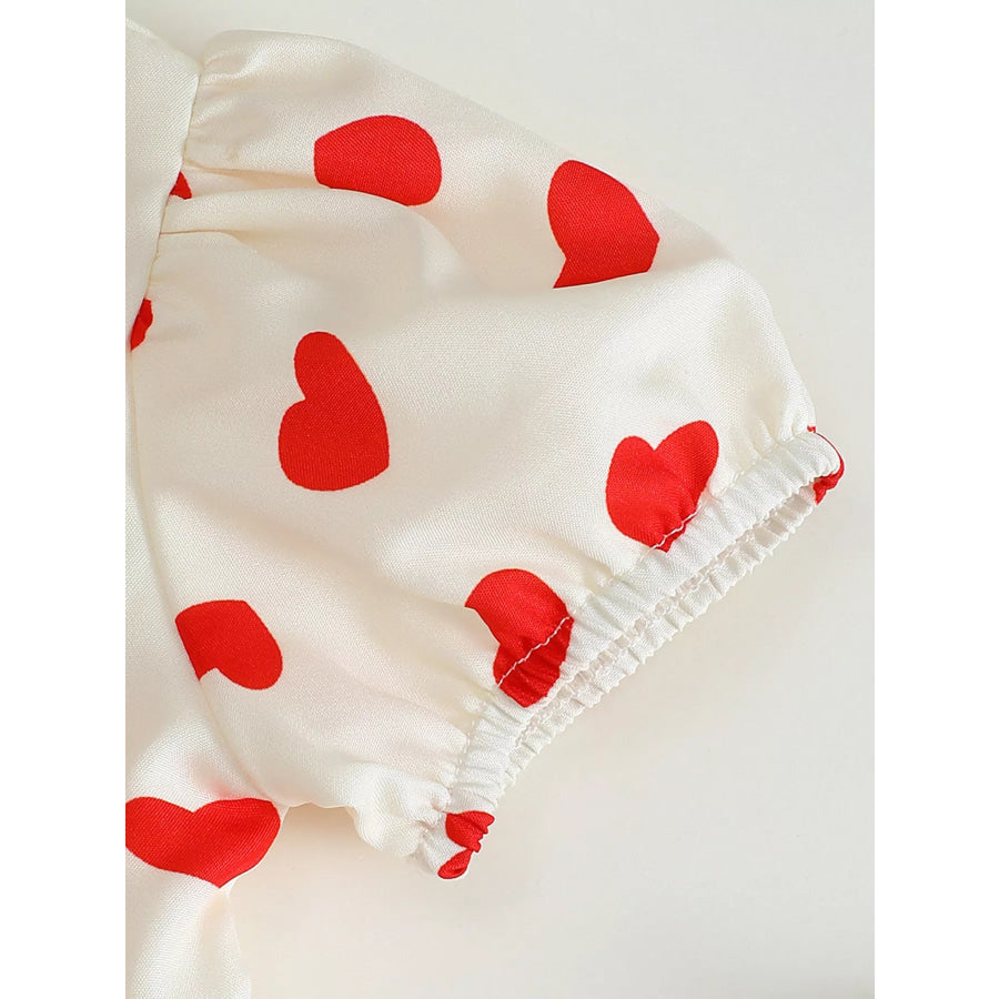 Children’s Heart Print Puff Sleeve Dress with Bow Apparel and Accessories