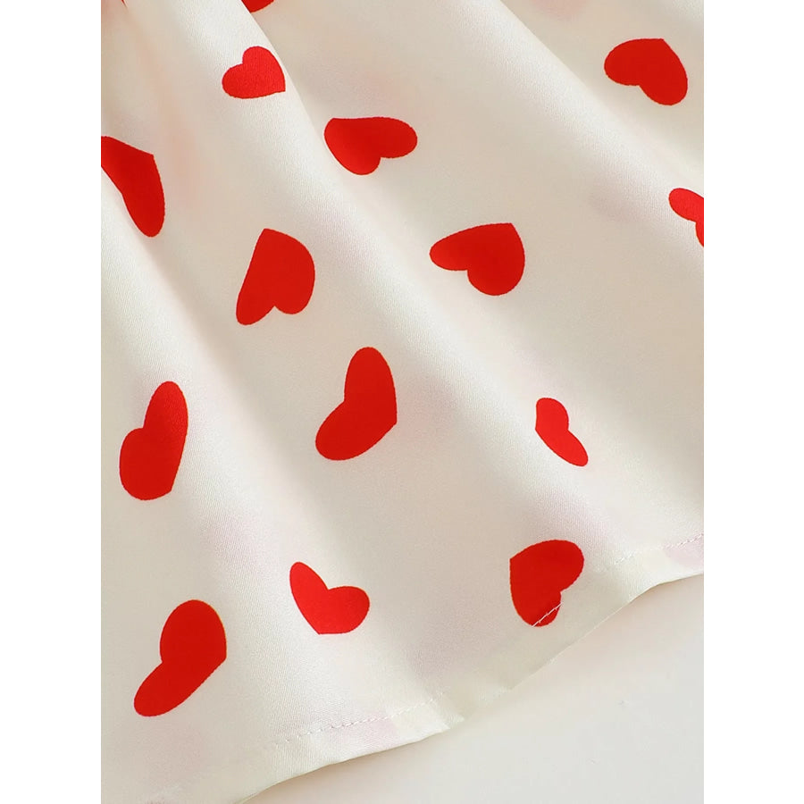 Children’s Heart Print Puff Sleeve Dress with Bow Apparel and Accessories