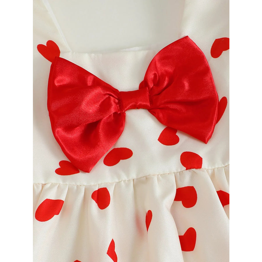 Children’s Heart Print Puff Sleeve Dress with Bow Apparel and Accessories