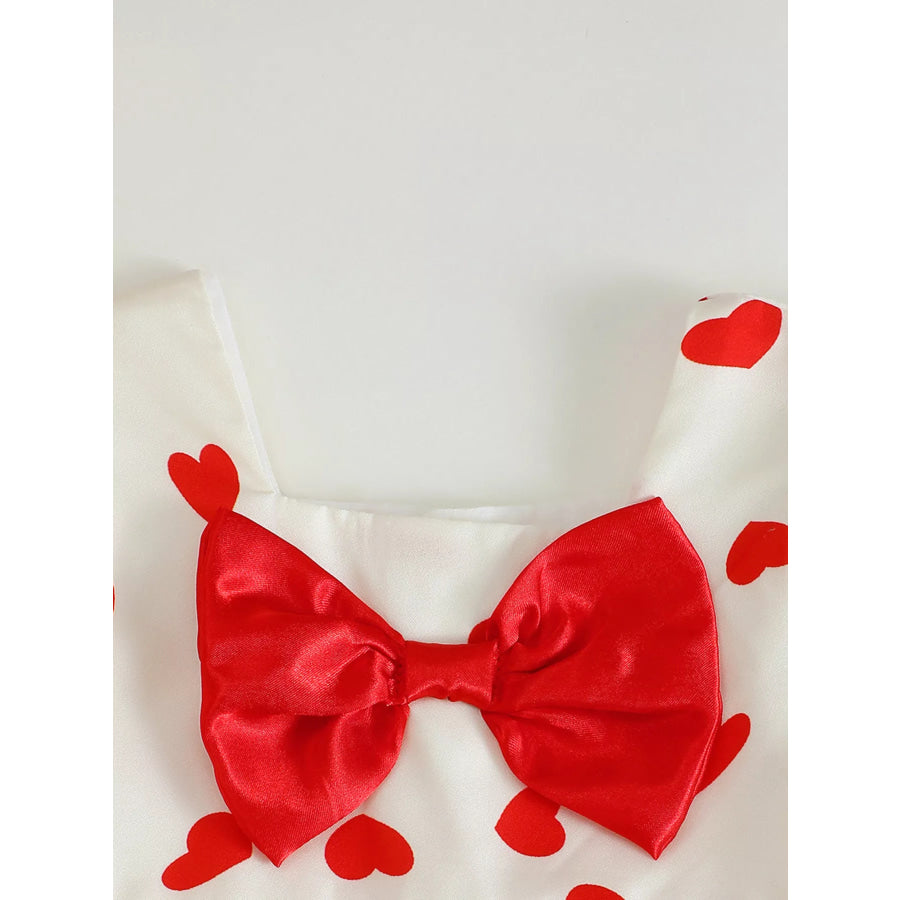 Children’s Heart Print Puff Sleeve Dress with Bow Apparel and Accessories