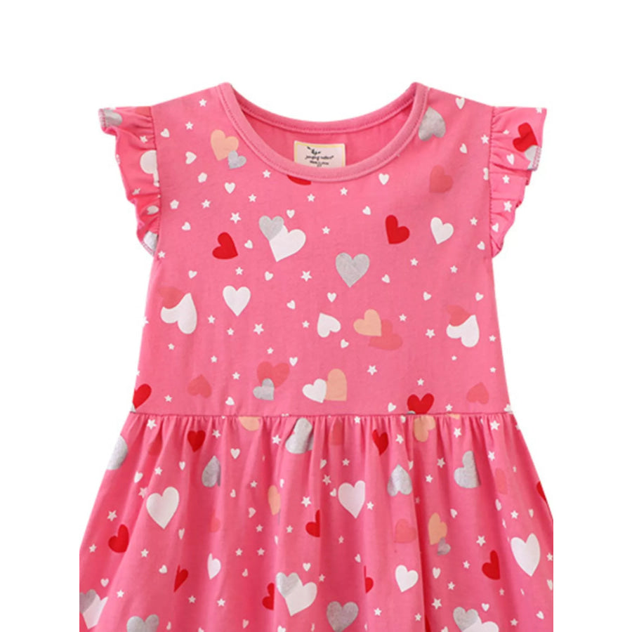 Children’s Heart Print Ruffle Sleeve Casual Dress Apparel and Accessories