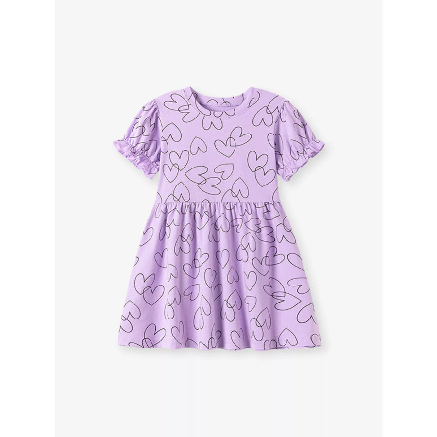 Children’s Heart Print Ruffle Sleeve Casual Dress Apparel and Accessories