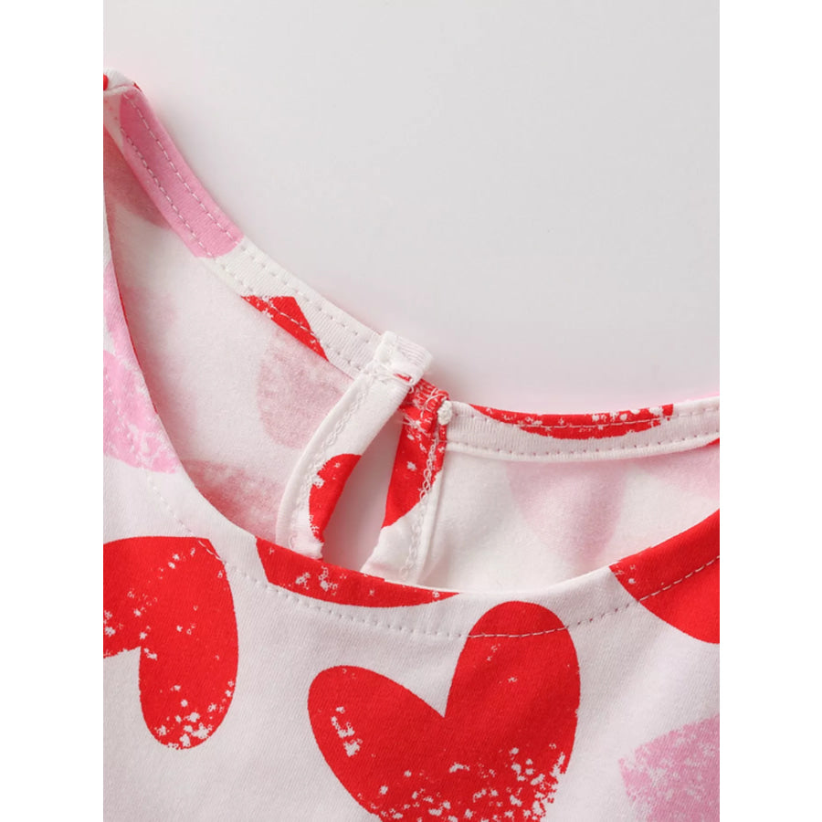 Children’s Heart Print Ruffle Sleeve Casual Dress Apparel and Accessories