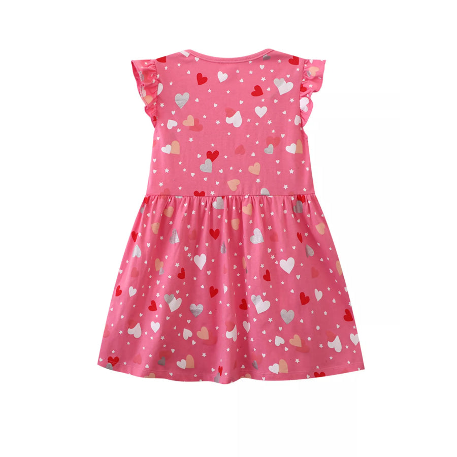 Children’s Heart Print Ruffle Sleeve Casual Dress Apparel and Accessories