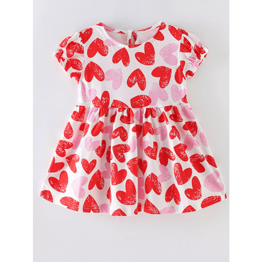Children’s Heart Print Ruffle Sleeve Casual Dress Red / 3Y Apparel and Accessories