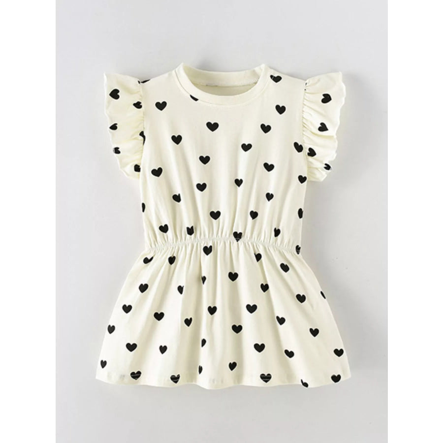Children’s Heart Print Ruffle Sleeve Dress Apparel and Accessories