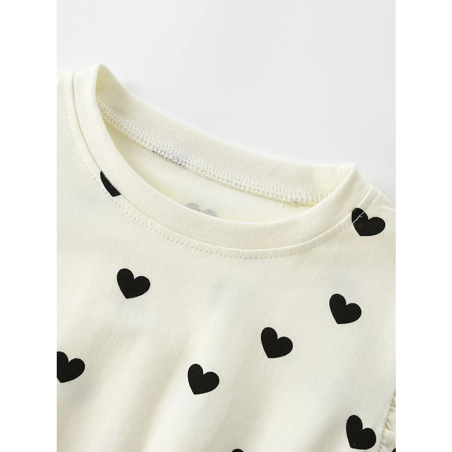 Children’s Heart Print Ruffle Sleeve Dress Apparel and Accessories