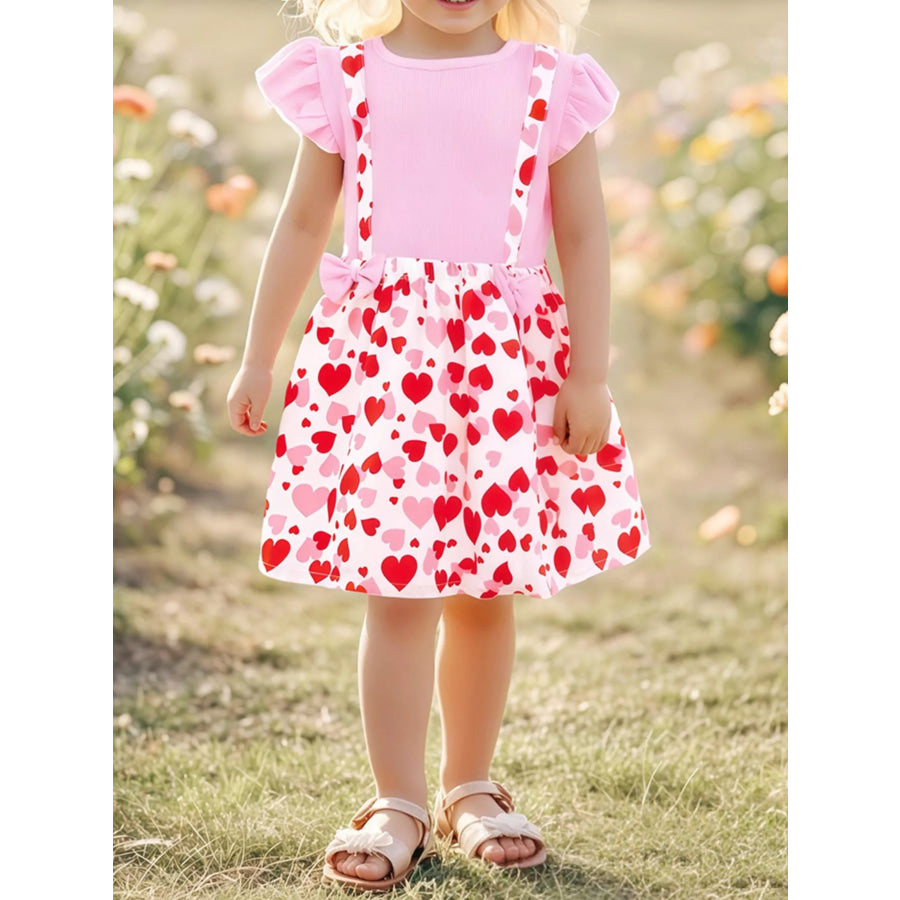 Children’s Heart Print Ruffle Sleeve Dress Blush Pink / 2Y Apparel and Accessories