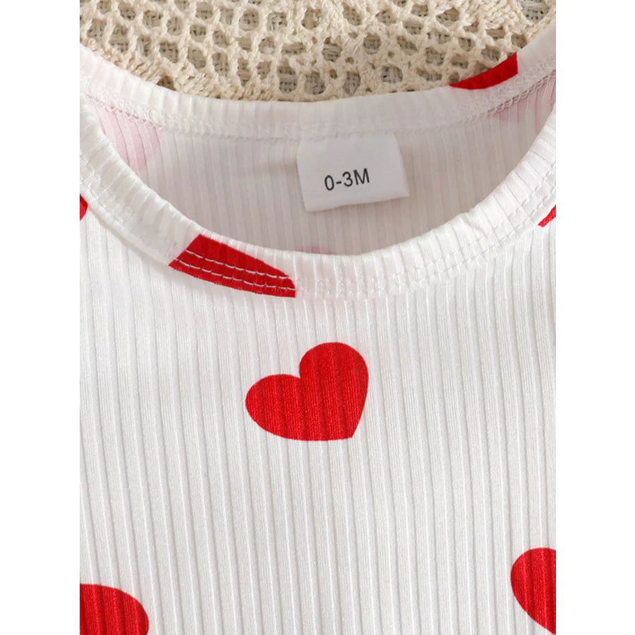 Children’s Heart Print Ruffle Trim Bodysuit and Dress Set with Headband Apparel and Accessories