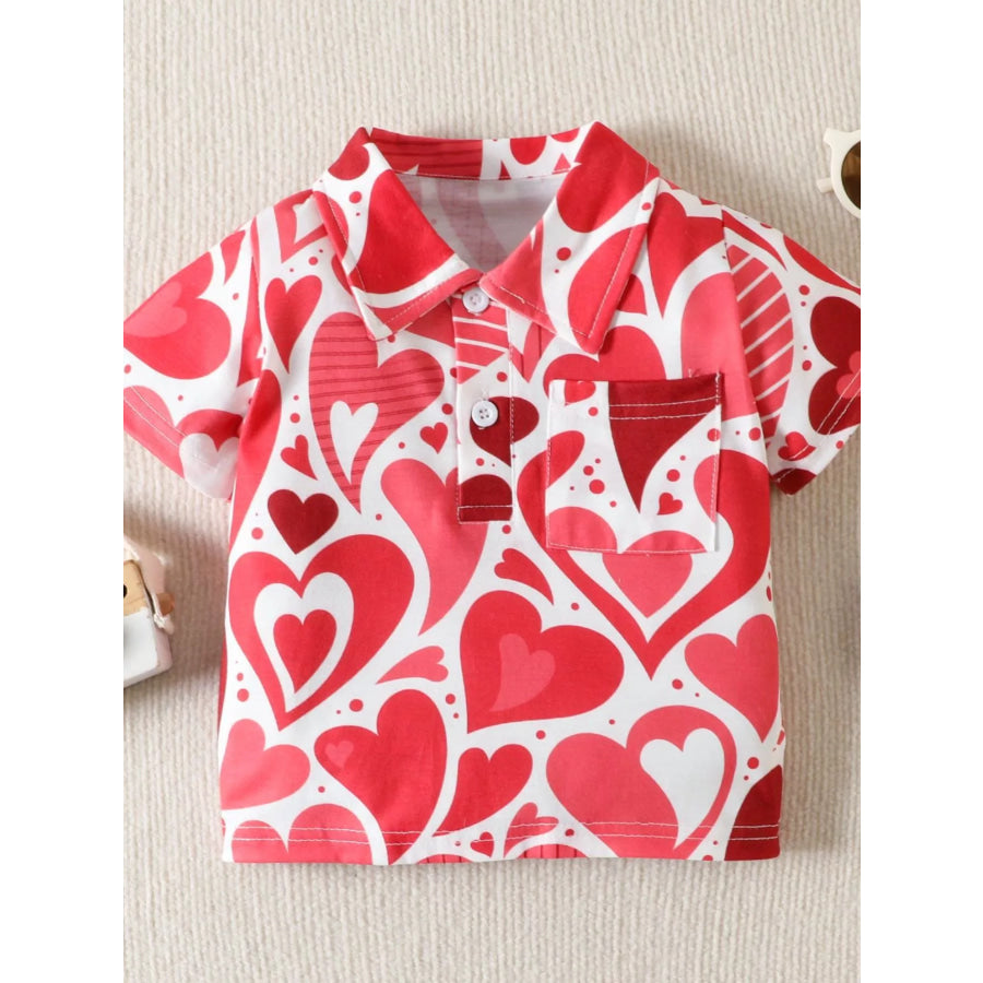 Children’s Heart Print Short Sleeve Polo Red / 2T Apparel and Accessories