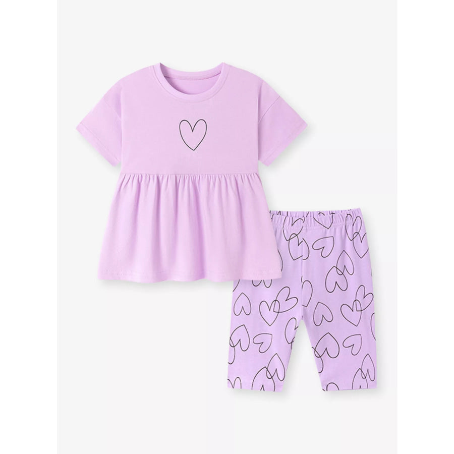 Children’s Heart Print Tee and Shorts Casual Set Apparel and Accessories
