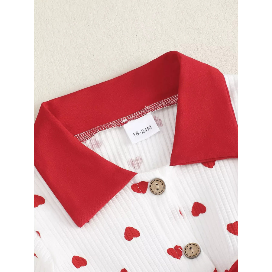 Children’s Heart Print Tiered Dress and Belt Set White / 12-18M Apparel and Accessories