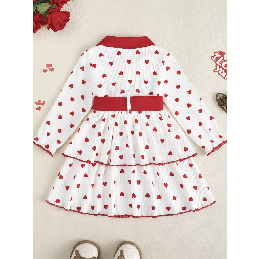 Children’s Heart Print Tiered Dress and Belt Set Apparel and Accessories