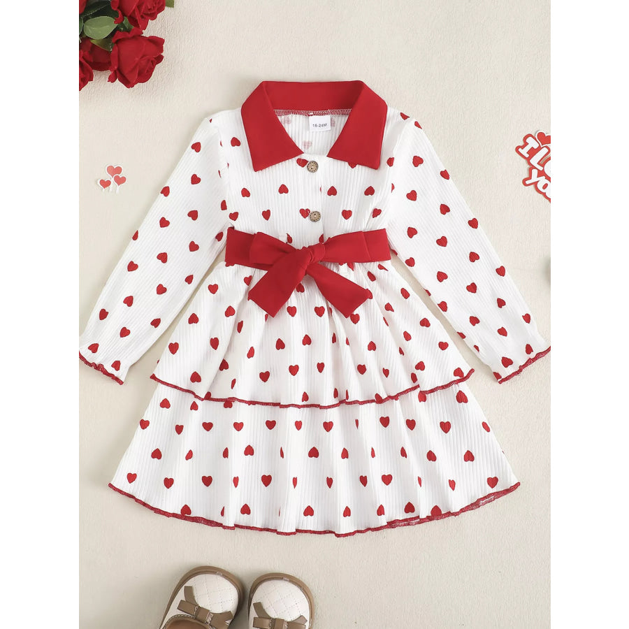 Children’s Heart Print Tiered Dress and Belt Set White / 12-18M Apparel and Accessories