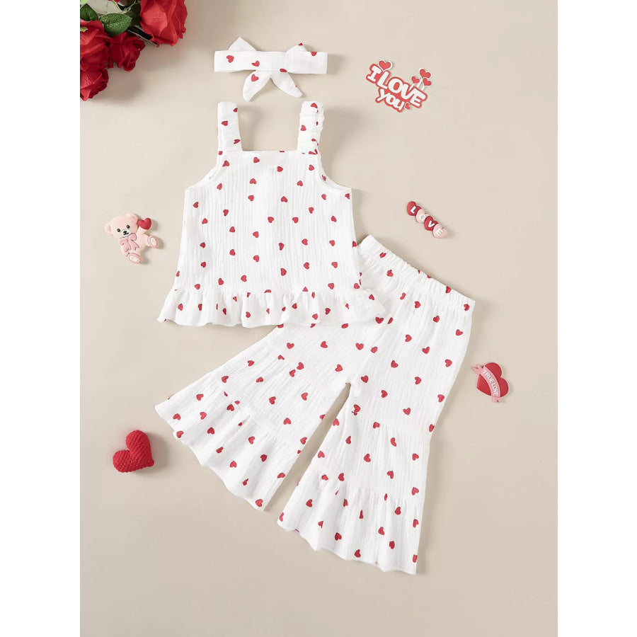 Children’s Heart Print Top and Flare Pants with Headband Apparel and Accessories
