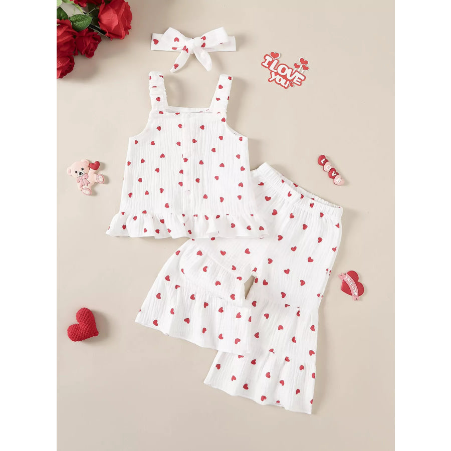 Children’s Heart Print Top and Flare Pants with Headband White / 6-12M Apparel and Accessories