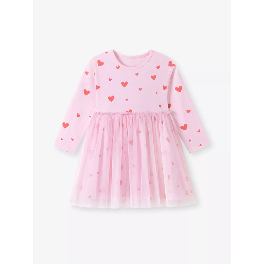 Children’s Heart Print Tulle Dress Blush Pink / 2Y Apparel and Accessories