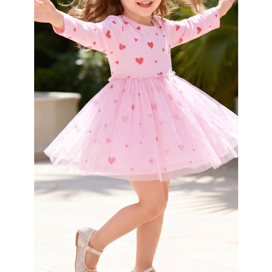 Children’s Heart Print Tulle Dress Blush Pink / 2Y Apparel and Accessories
